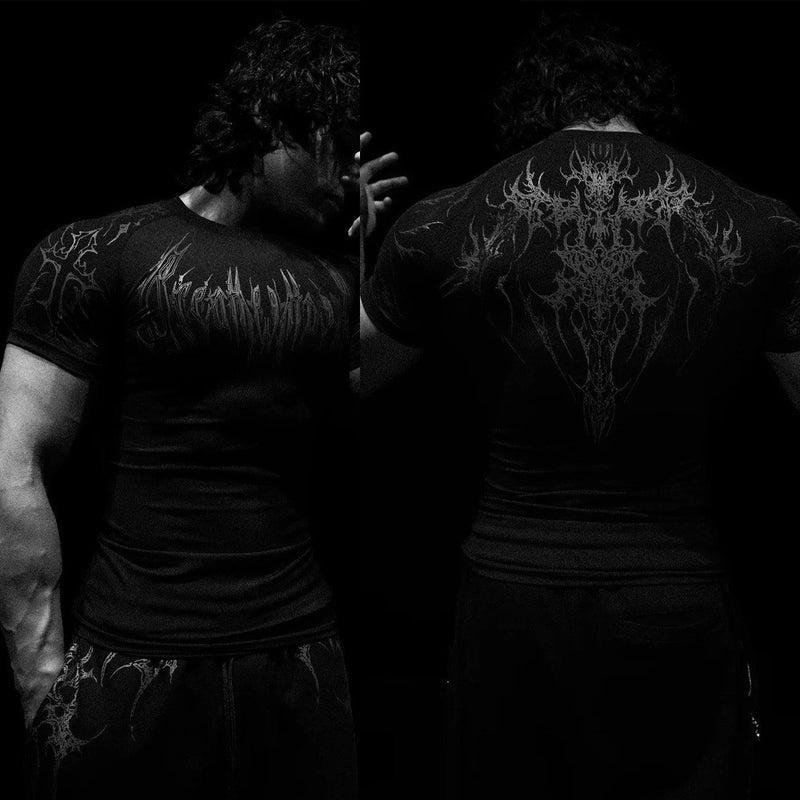 Breathedivinity American Trendy Brand Dark Style Sports Fitness Men'S T-Shirt Quick-Drying Elastic Bodysuit - Image 1